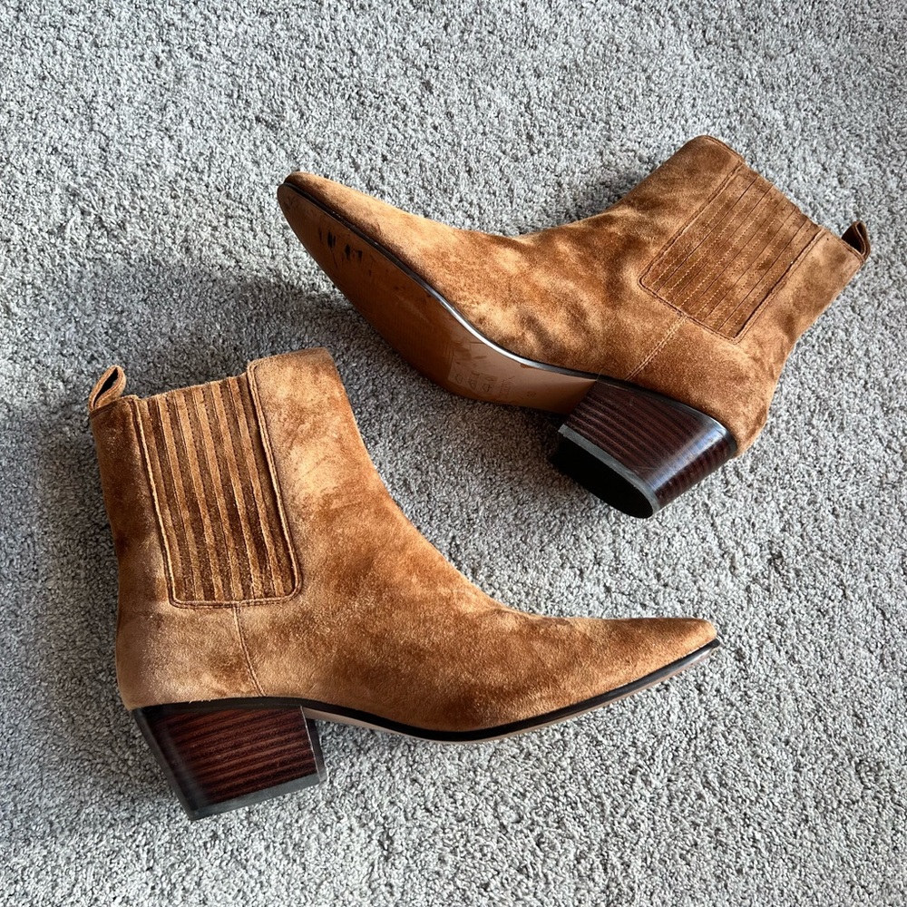 J.Crew Piper Size 10 Tan Ankle Booties Suede Brown Tan Block Heel Western Boots - Picture 2 of 5